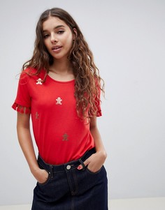Новогодняя футболка с кисточками на рукавах Sugar Dust - Красный