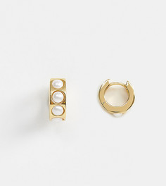 Позолоченные серьги-кольца с искусственным жемчугом Orelia - Золотой