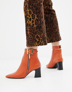 Кожаные ботинки на каблуке с молнией сбоку Depp - Оранжевый