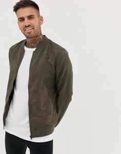 Бомбер из искусственной замши цвета хаки Pull&Bear - Зеленый Pull&;Bear