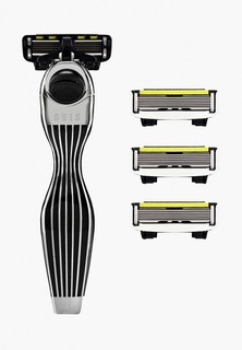 Станок для бритья Shave Lab SEIS Black- P.6 для мужчин (черный/серебро, комплект 6 лезвий х 4 шт)
