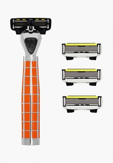 Станок для бритья Shave Lab TRES Wild Orange- P.6 для мужчин (дикий апельсин/серебро, комплект 6 лезвий х 4шт).