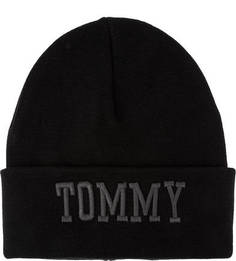 Черная шапка мелкой вязки с вышивкой Tommy Jeans
