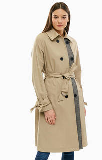 Бежевый двубортный тренчкот с полушерстяной вставкой в клетку Tommy Hilfiger