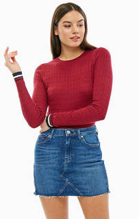 Бордовый облегающий джемпер с круглым вырезом Tommy Jeans