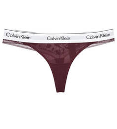 Бордовые трусы-стринги с кружевом Calvin Klein