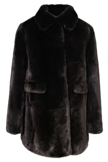 Черное меховое пальто Yves Salomon Kids