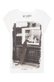 Белая футболка с винтажным фотопринтом Leopard KO Samui