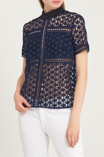 Темно-синий ажурный топ Self Portrait