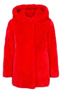 Красное меховое пальто Yves Salomon Kids