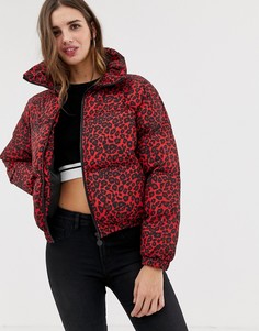 Дутая куртка с леопардовым принтом QED London - Красный