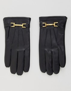 Черные кожаные перчатки с золотистой металлической отделкой ASOS DESIGN - Черный
