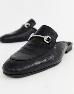 Черные кожаные лоферы без задников ASOS DESIGN - Черный