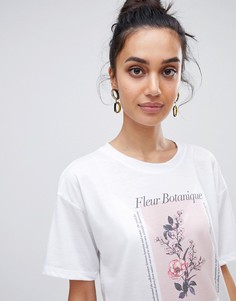 Свободная футболка с цветочным принтом Neon Rose - Белый
