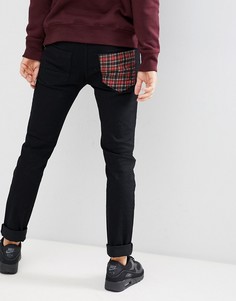 Зауженные джинсы с принтом тартан на карманах Le Breve - Черный
