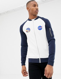 Трикотажный бомбер с нашивкой nasa и контрастными рукавами ASOS DESIGN - Белый