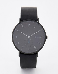 Часы с кожаным ремешком Skagen SKW6480 Aaren - 40 мм - Черный