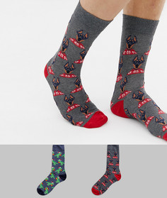 Набор из 2 пар новогодних носков с рисунком животных Burton Menswear - Мульти
