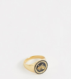 Позолоченное кольцо-печатка с розой и кристаллами Swarovski ASOS DESIGN Plus - Золотой