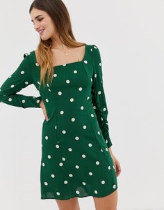 Платье мини в горошек с квадратным вырезом Nobodys Child - Зеленый