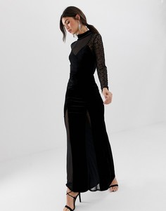 Платье макси с кружевными рукавами и прозрачными вставками TFNC - Черный