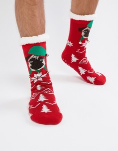 Новогодние носки с отделкой в виде мопса и пушистой подкладкой ASOS DESIGN - Красный