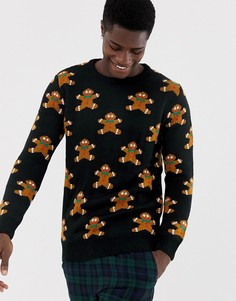 Джемпер с новогодним рисунком пряничных человечков Pull&Bear - Серый Pull&;Bear