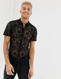 Черная облегающая кружевная рубашка ASOS DESIGN - Черный