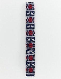 Трикотажный галстук со снежинками Devils Advocate - Темно-синий