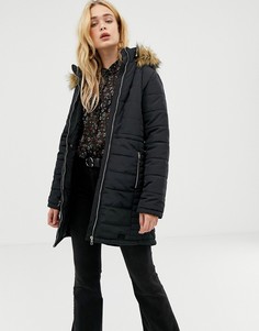 Дутое пальто с отделкой искусственным мехом Vero Moda - Черный