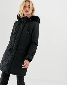 Однотонная парка с отделкой искусственным мехом Vero Moda - Черный