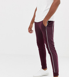 Бордовые супероблегающие джоггеры из велюра с полосками по бокам ASOS DESIGN tall - Красный