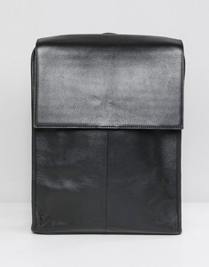 Черный кожаный рюкзак с откидным клапаном ASOS DESIGN - Черный