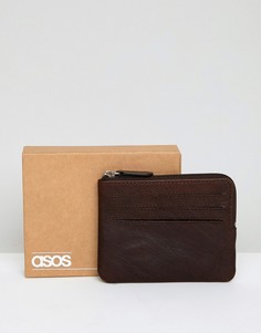 Кожаный бумажник на молнии с отделениями для карт ASOS DESIGN - Коричневый