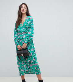 Платье миди с запахом и цветочным принтом Influence Tall - Зеленый