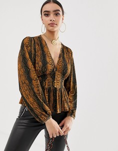 Лонгслив с объемными рукавами и корсетной отделкой на талии ASOS DESIGN - Мульти