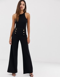 Черные брюки с широкими штанинами и пуговицами Boohoo - Мульти