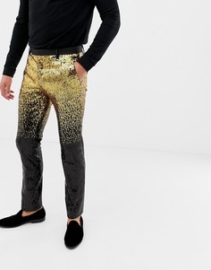 Зауженные брюки с пайетками и эффектом выцветания (золотистый/черный) Twisted Tailor - Черный