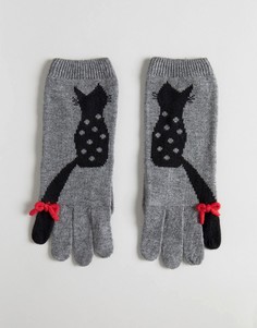 Трикотажные перчатки с кошкой и бантиком Alice Hannah - Серый
