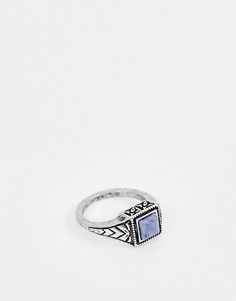Серебристое кольцо с темно-синим камнем ASOS DESIGN - Серебряный