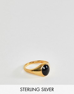 Серебряное позолоченное кольцо с черной эмалью ASOS DESIGN - Золотой