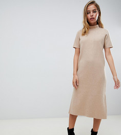 Платье-футболка миди с вырезом на спине ASOS DESIGN Petite - Бежевый