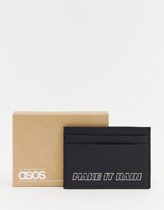 Черная кожаная визитница с надписью ASOS DESIGN - Черный
