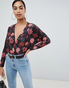 Боди с длинными рукавами летучая мышь и цветочным принтом ASOS DESIGN - Мульти