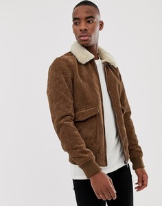 Светло-коричневая вельветовая куртка с воротником из искусственного меха Pull&Bear - Рыжий Pull&;Bear
