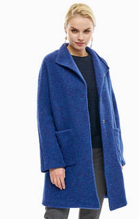Синее шерстяное пальто с накладными карманами Trucco