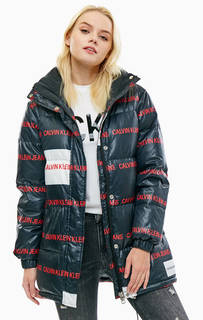 Черный пуховик с логотипом бренда Calvin Klein