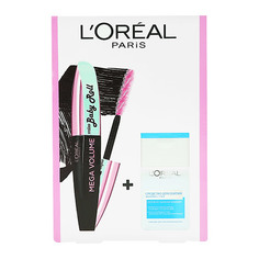 Набор подарочный женский LOREAL тушь для ресниц MEGA VOLUME MISS BABY ROLL объем и подкручивание черная, средство для снятия макияжа для чувствительных глаз 125 мл LOreal