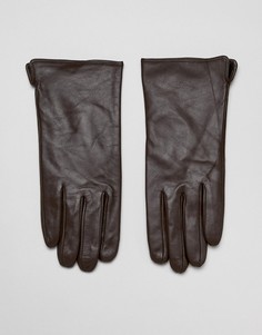 Кожаные перчатки с отделкой для управления сенсорными гаджетами Barneys Originals - Коричневый