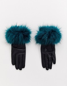 Кожаные перчатки с манжетами из искусственного меха Jayley - Черный